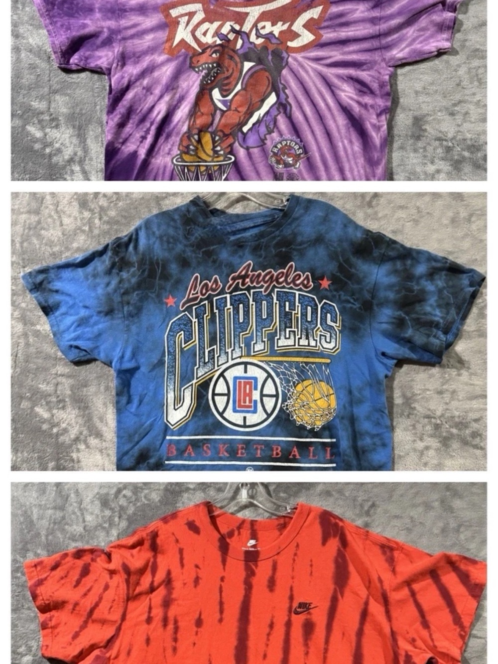 Lot of 3 TieDye T Shirts 47’ NBA LA Clippers L /Toronto Raptors L /Nike XL